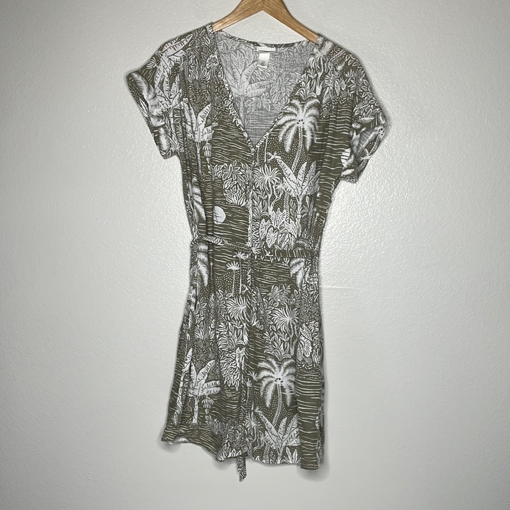 Desmond & Dempsey H&M Linen Blend Tropical Print Dress‎ sz XS Green/White